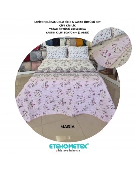 ETEHOMETEX Battal Boy Pamuklu Kapitoneli Yatak Örtüsü Seti MARİA 8696474232118